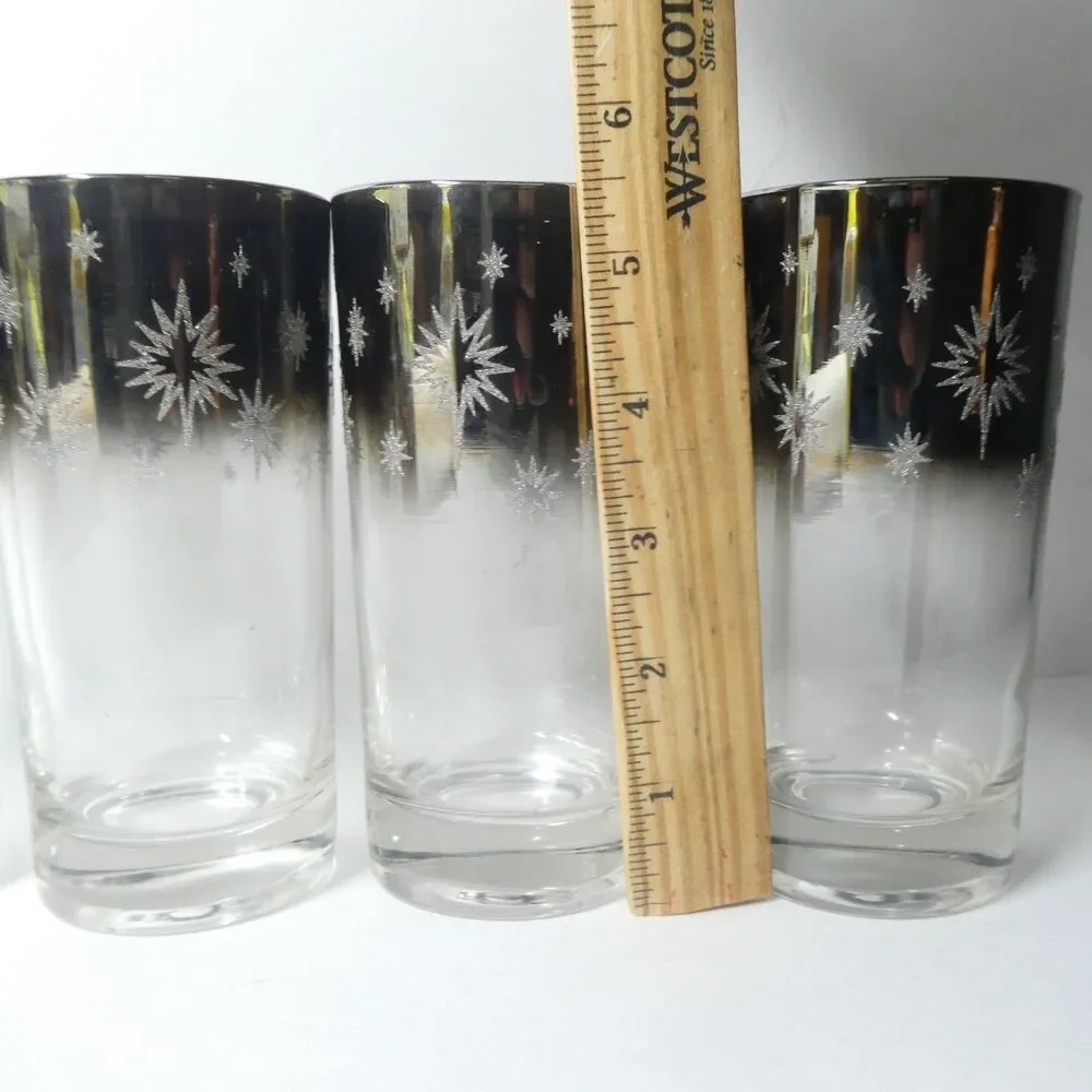 4 Silver Starburst Tumbler Glasses Vitreon Queens 5.5
